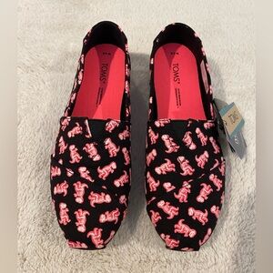 TOMS Glow In The Dark Neon Pink T-Rex Skeleton Print Slip-Ons